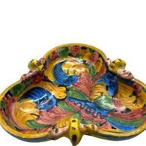 Vintage Italian Majolica Jardiniere Figural Handles Red Clay signed Italy 1509‎